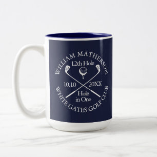 Personalized Golf Hole in One Navy Blue Two-Tone Coffee Mug