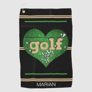Personalized GOLF Way of Life Black/Green/Mustard  Golf Towel