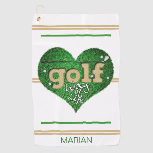 Personalized GOLF Way of Life White/Green/Mustard Golf Towel
