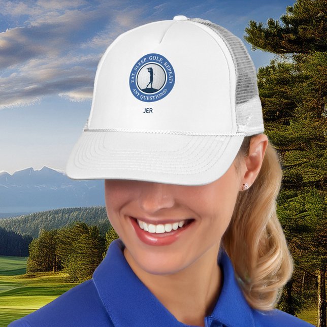 Personalized Golf Women's Modern Blue & White Trucker Hat (Personalized Golf Women's Modern Blue & White Trucker Hat)