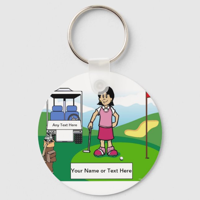 Personalized Golfer - Female Cartoon  Key Ring (Front)