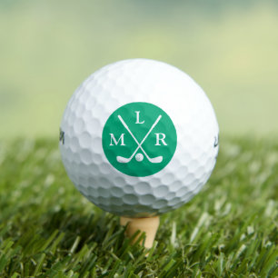 Personalized Golfer Green Monogram Crossed Clubs Golf Balls
