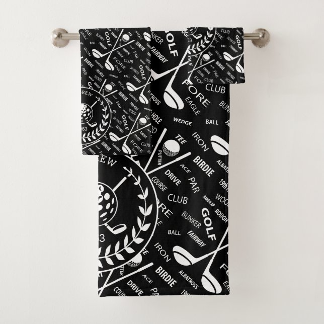 Personalized golfer stylish golf logo bath towel set (Insitu)