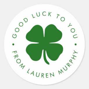 Personalized Good Luck Green Clover  Classic Round Sticker