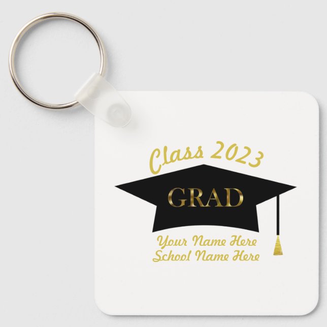 Personalized Grad Hat & Custom Text Class 2023 Key Ring (Front)