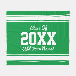 PERSONALIZED Grad Year Stripes Green Fleece Blanke Blanket