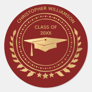 Personalized Graduate Black Gold Classic Monogram Round Sticker