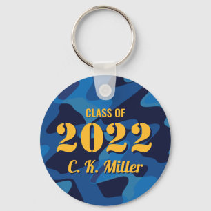 Personalized Graduate Camouflage Navy Blue Key Ring