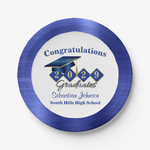 Personalized Graduation Blue & Gold Paper Plate