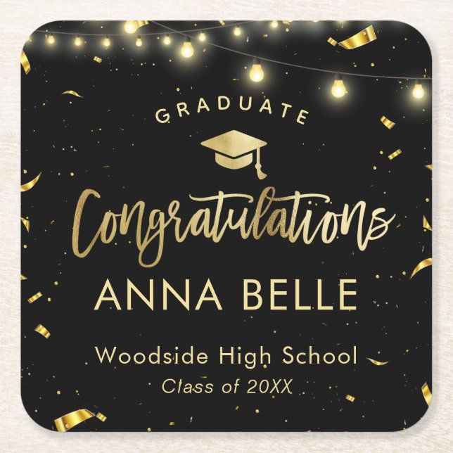 Personalized Graduation Elegant Class of 2023 Square Paper Coaster (Front)