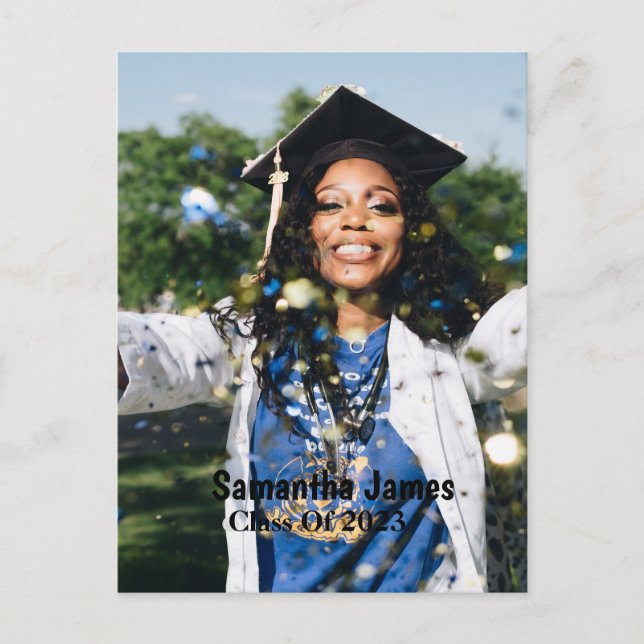 Personalized Graduation Photo and Name Invitation Postcard (Front)
