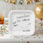 Personalized Graduation Square Paper Plates<br><div class="desc">Make your graduation celebration even more special with these personalized square paper plates featuring a clean and elegant academic design. The illustration includes hand-drawn books, an open book, and a playful dotted path with a paper airplane — a symbol of knowledge, dreams, and the exciting journey ahead. The minimalist black-and-white...</div>