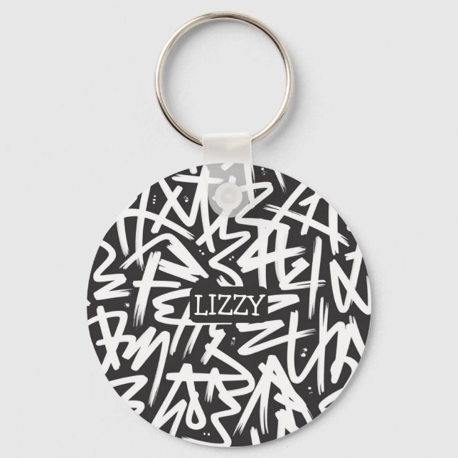 Personalized Graffiti Name Pattern — Custom Urban Key Ring (Front)