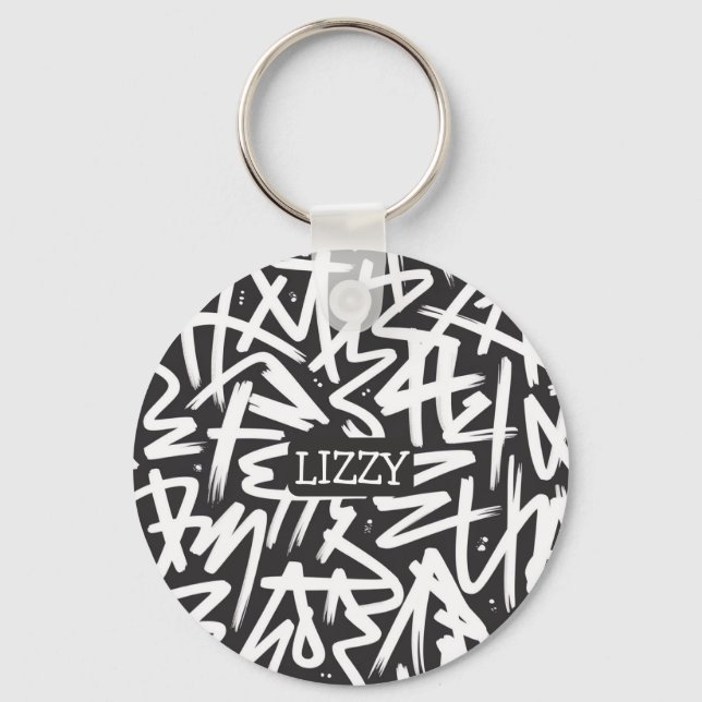 Personalized Graffiti Name Pattern — Custom Urban Key Ring (Front)