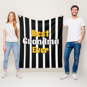 Personalized grandma black &white stripes fleece blanket