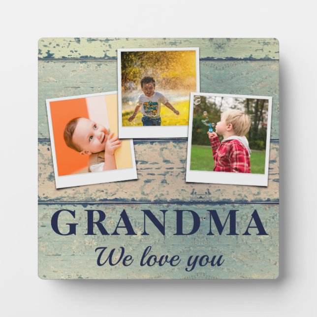 Personalized Grandma Kids Children 3 Photo Collage Plaque (Front)