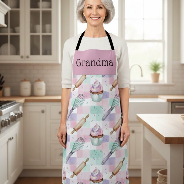 Personalized Grandma Nana Pastel Cupcake Crew Apron (Creator Uploaded)