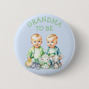 Personalized Grandma to be Twins Baby Shower   6 Cm Round Badge