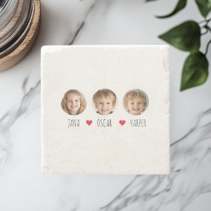 Personalized Grandpa EST 2025 with Grandkids Faces Stone Coaster