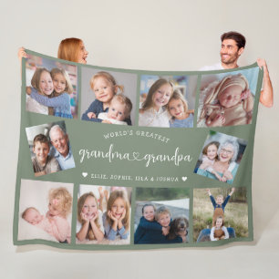 Personalized Grandparents 10 Photo Collage Modern Fleece Blanket