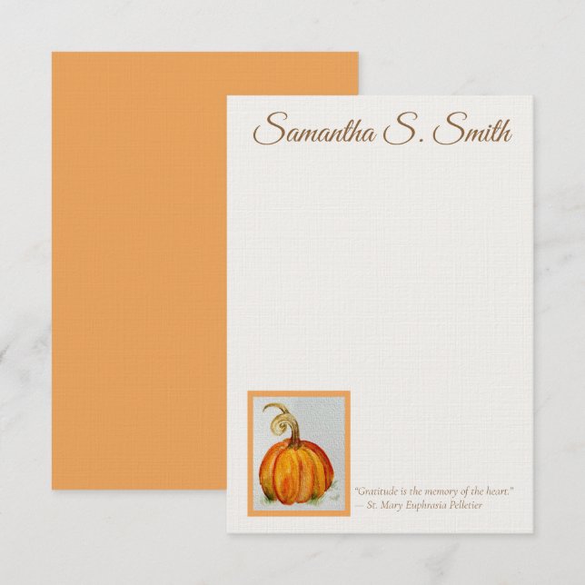 Personalized Gratitude Pumpkin Flat Note Card (Front/Back)