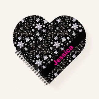 Personalized Gray and Black Flower Pattern Notebook