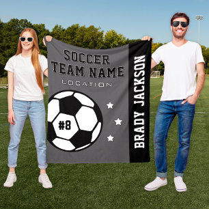 Personalized Gray and Black Soccer Player Name Fleece Blanket