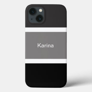 Personalized Gray Black And White Stripes Stylish iPhone 13 Case