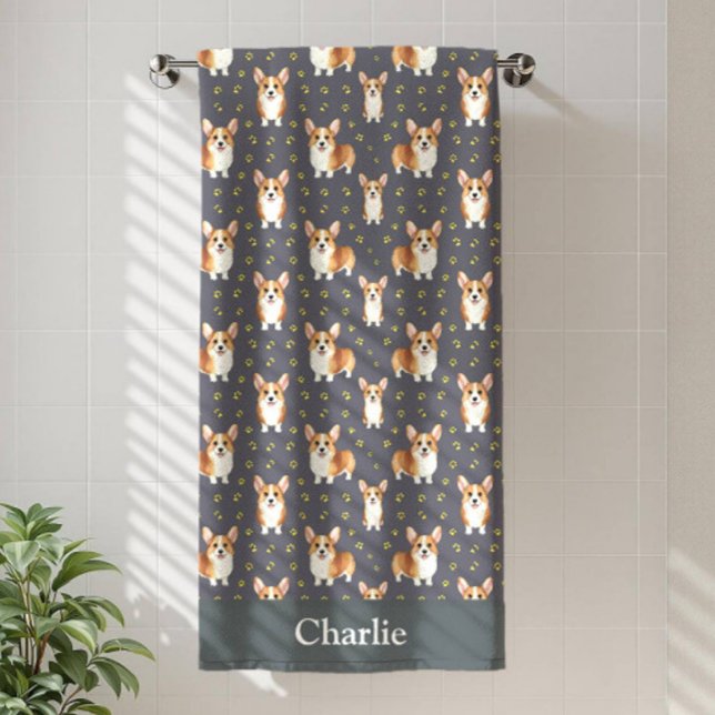 Personalized Gray Corgi Dog Bath Towel (Creator Uploaded)