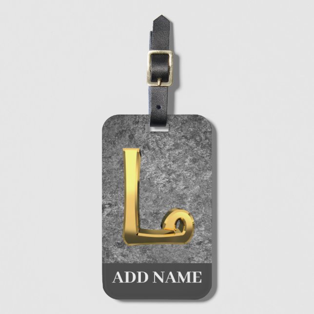 Personalized Gray & Gold Monogram Letter L Luggage Tag (Front Vertical)