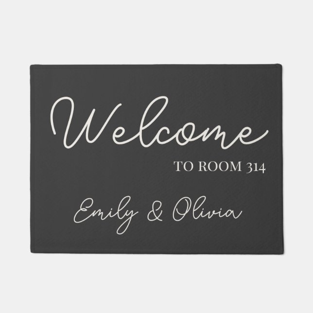 Personalized Gray Ivory Dorm Doormat with Names (Front)