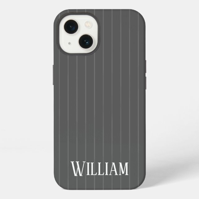 Personalized gray pinstripes Case-Mate iPhone case (Back)