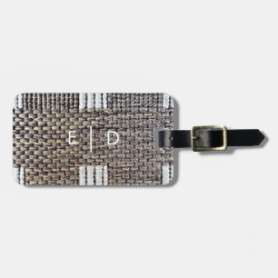 Personalized Gray & White Faux Burlap Luggage Tag