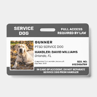 Personalized Gray White Service Dog Photo ID Badge