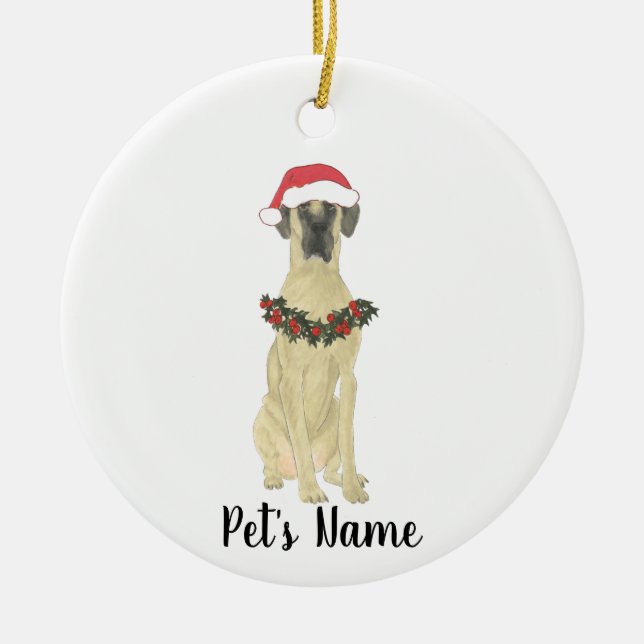 Personalized Great Dane (Fawn) Ceramic Tree Decoration (Front)