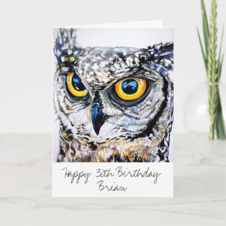 Personalized Great Horned Owl Happy Birthday Age Card