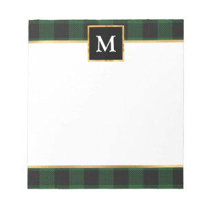 Personalized Green and Black Plaid with Gold Notepad
