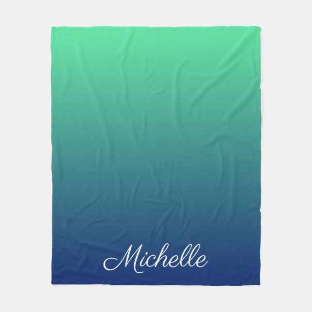 Personalized green and blue ombre fleece blanket (Front)