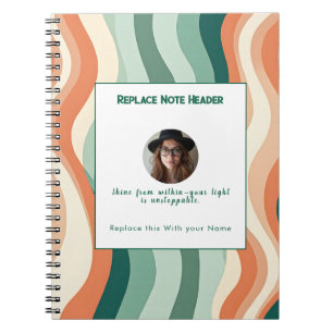 Personalized Green and Orange Wave Patterned Notebook