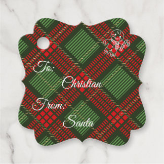 Personalized Green and Red Flannel Gingerbread Man Favour Tags