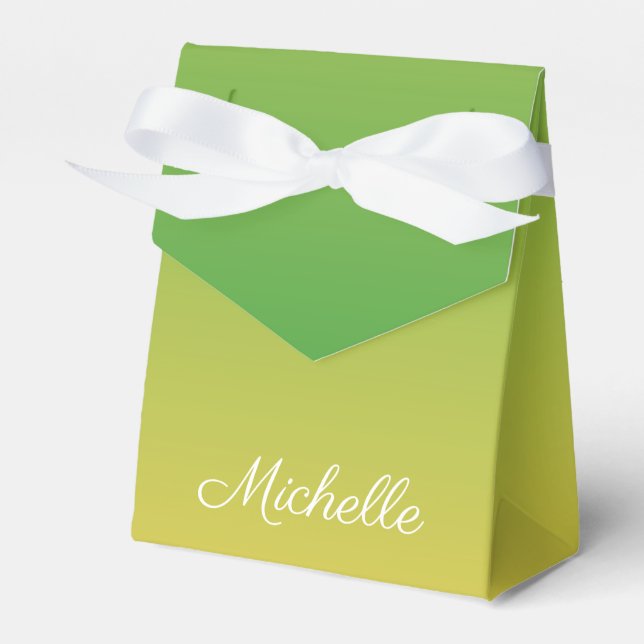 Personalized green and yellow ombre favour box (Front Side)