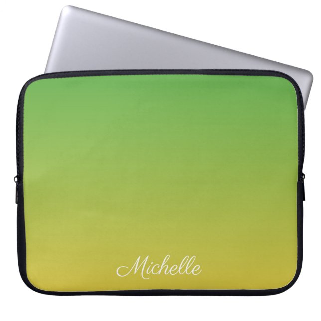 Personalized green and yellow ombre laptop sleeve (Front)