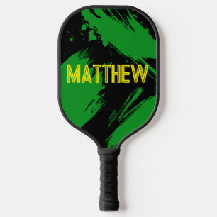 Personalized Green Black Abstract Custom Name Pickleball Paddle