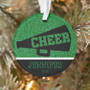 Personalized Green & Black Cheerleading Ornament 