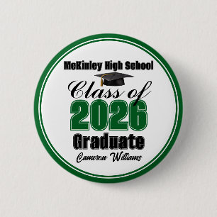 Personalized Green Class of 2026 Graduation Party 6 Cm Round Badge