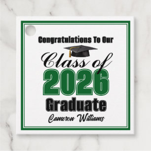 Personalized Green Class of 2026 Graduation Party Favour Tags