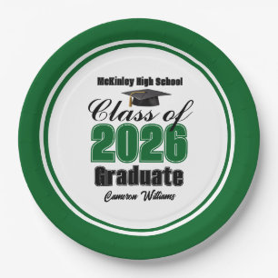 Personalized Green Class of 2026 Graduation Party Paper Plate