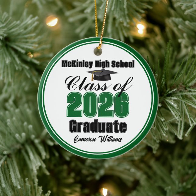 Personalized Green Class of 2026 Graduation Photo Ceramic Tree Decoration (Tree)