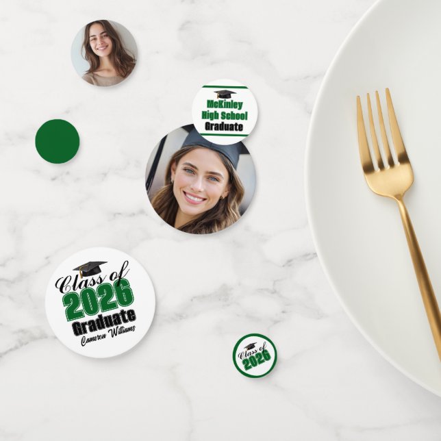 Personalized Green Class of 2026 Graduation Photo Confetti (Group)