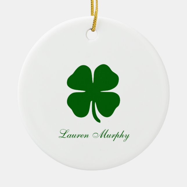 Personalized Green Clover Ceramic Tree Decoration (Front)